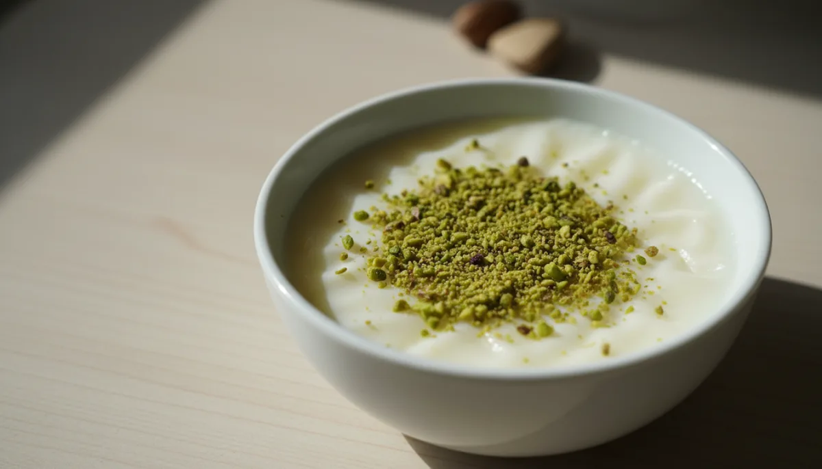Pudín Turco de Leche con Agua de Rosas y Pistachos