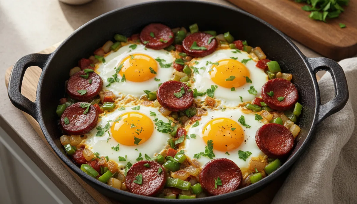 Turkish Spiced Egg and Sausage Skillet