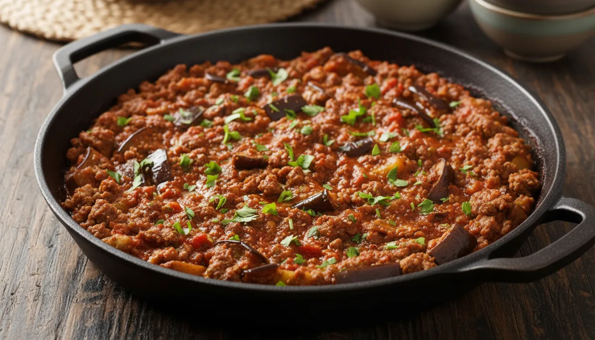 Turkish Spiced Ground Beef and Eggplant Skillet