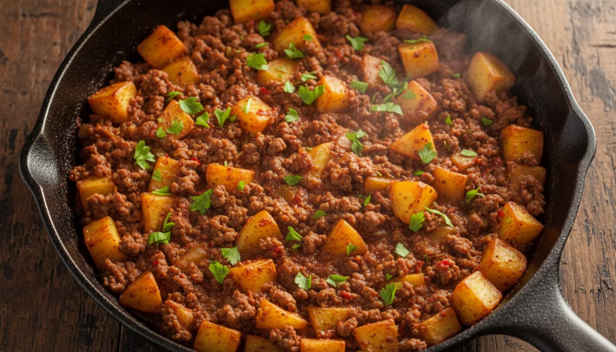 Turkish-Inspired Ground Beef and Potato Skillet
