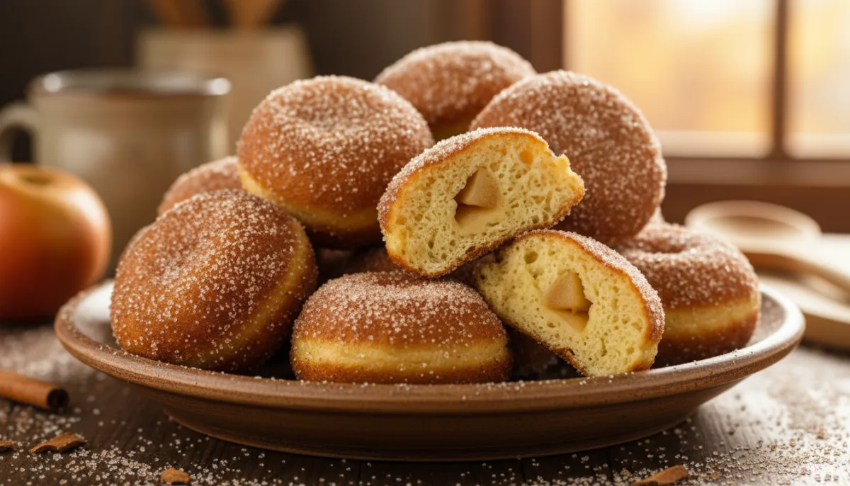 Fluffy Ukrainian Apple Fritters (Pampushky z Yablukamy) with Cinnamon Sugar