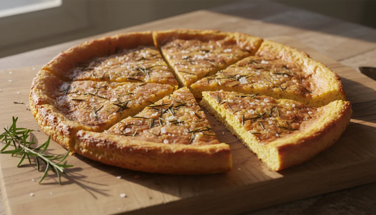 Uruguayische Fainá (Kichererbsenfladenbrot) mit Rosmarin und Meersalz