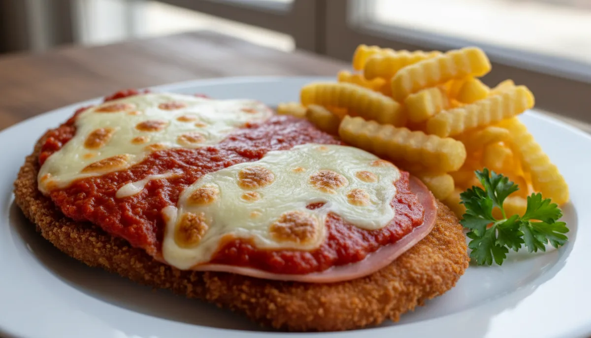 Uruguayan Milanesa a la Napolitana with Golden French Fries