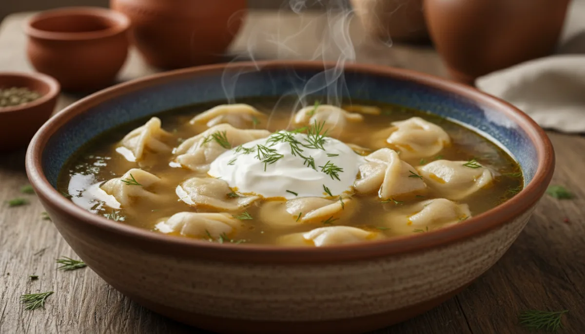 Uzbek Chuchvara in Savory Broth with Sour Cream