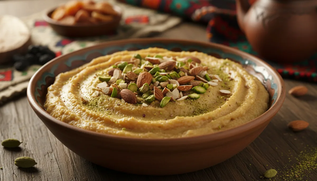 Uzbek Halva-e-Tar: Creamy Semolina Halva with Nuts and Cardamom