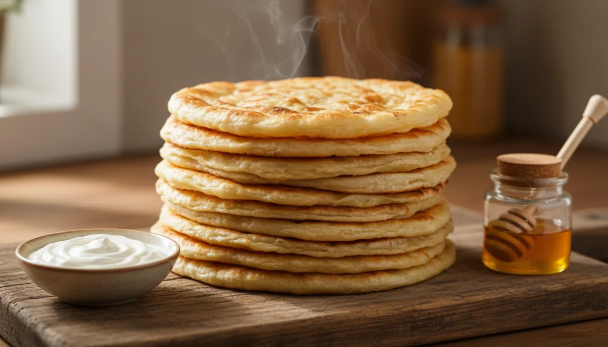 Uzbek Kattama (Layered Flatbread) with Sour Cream and Honey