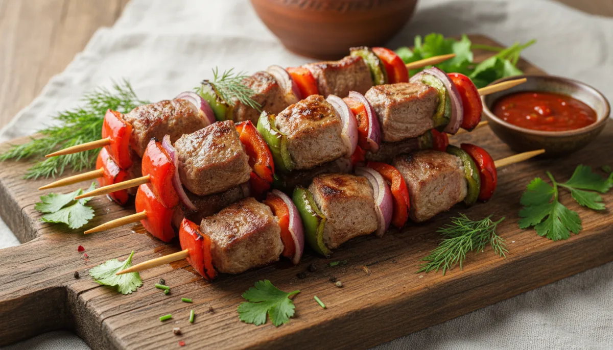 Hellat Uzbeke me Mish Qengji dhe Perime (Shashlik)