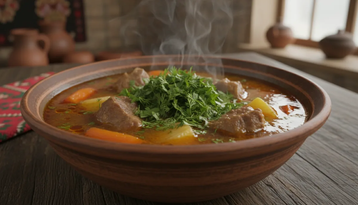 Uzbek Shurpa: Lamb and Vegetable Soup with Fresh Herbs