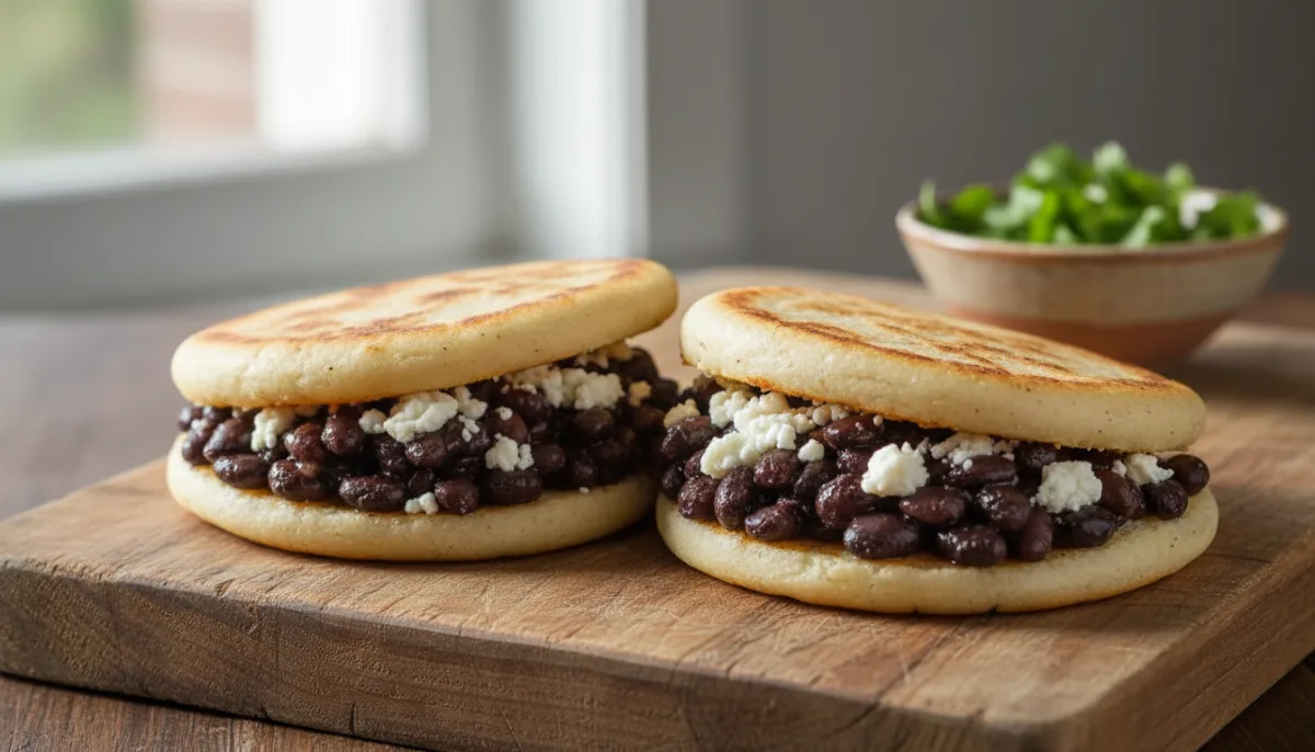 Venezuelan Arepas with Black Beans and Queso Fresco