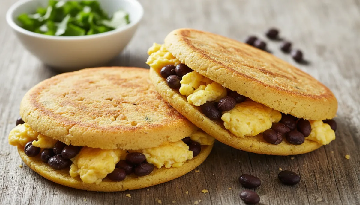 Arepas Venezueliane me Vezë të Fërguara dhe Fasule të Zeza