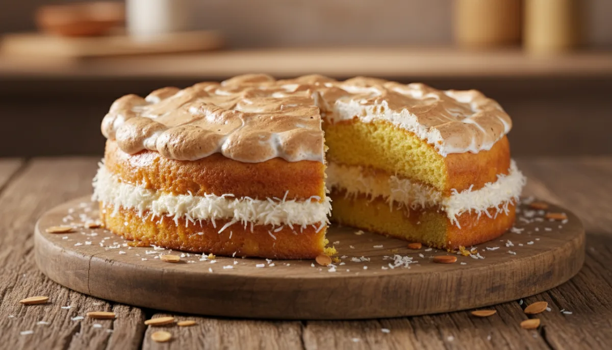 Bienmesabe Venezuelano: Bolo de Coco e Amêndoa com Merengue