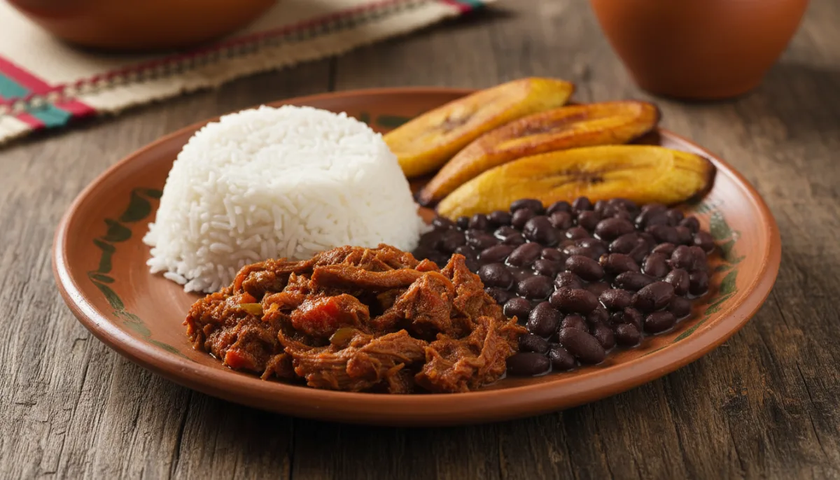 Pabellón Criollo Classico Venezuelano: Manzo Sfilacciato, Fagioli Neri, Riso e Platani