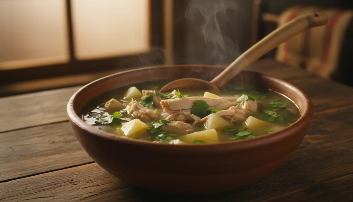 Venezolanische Pisca Andina (Anden-Hühnersuppe) mit Kartoffeln und Koriander