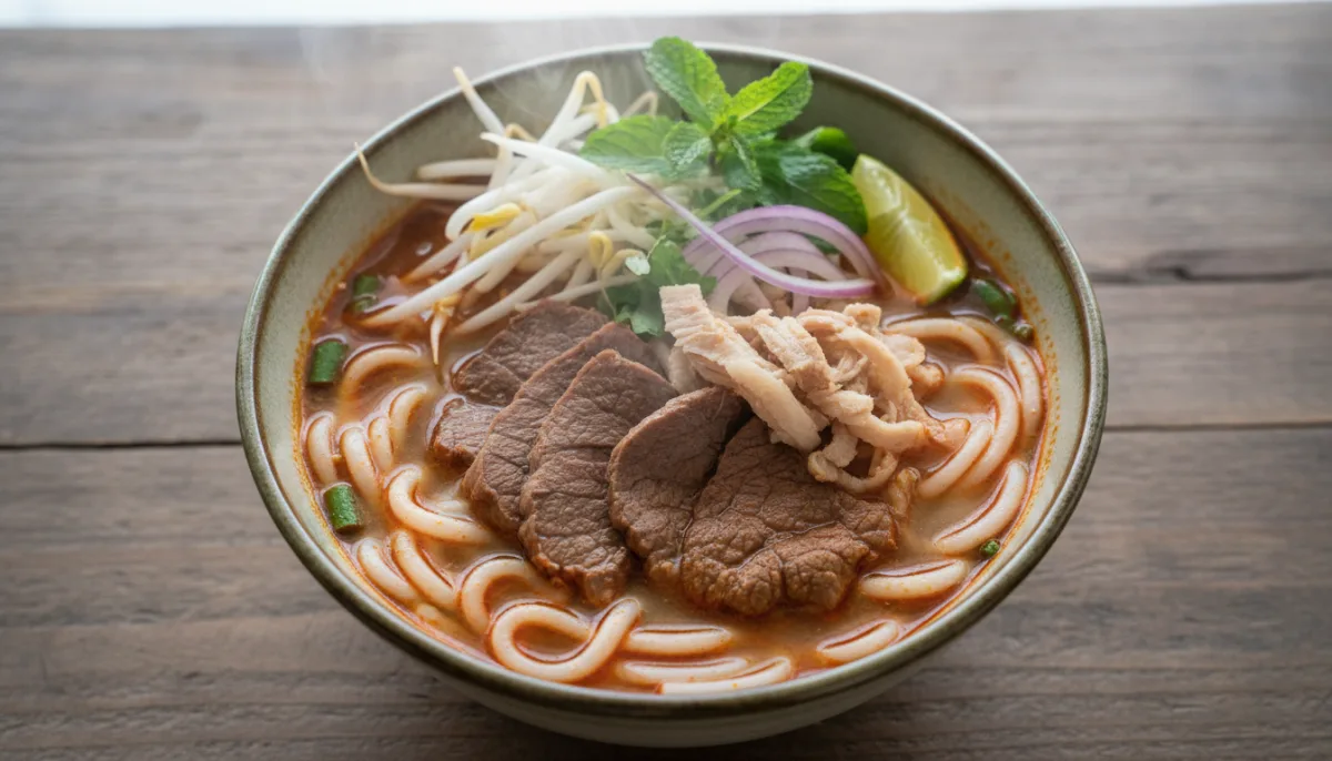 Supë Pikante Vietnameze me Makaronash dhe Mish Viçi (Bún Bò Huế)