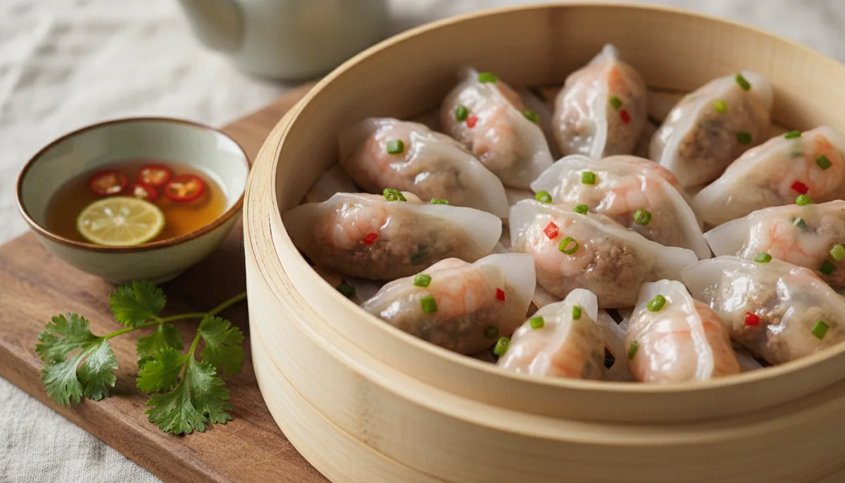 Dumpling Vietnameze me Mish Derri dhe Karkaleca të Ziera në Avull (Bánh Bột Lọc)