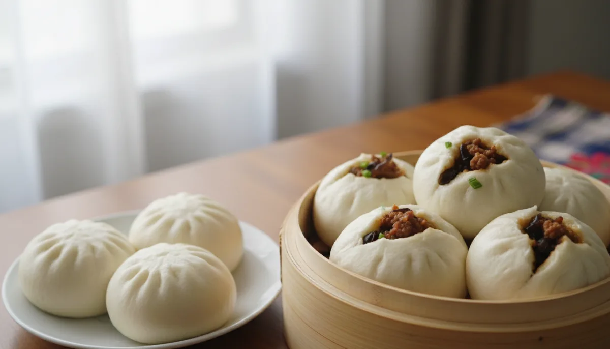 Buka Vietnameze me Avull me Mish Derri dhe Kërpudha Vesh Druri (Bánh Bao)