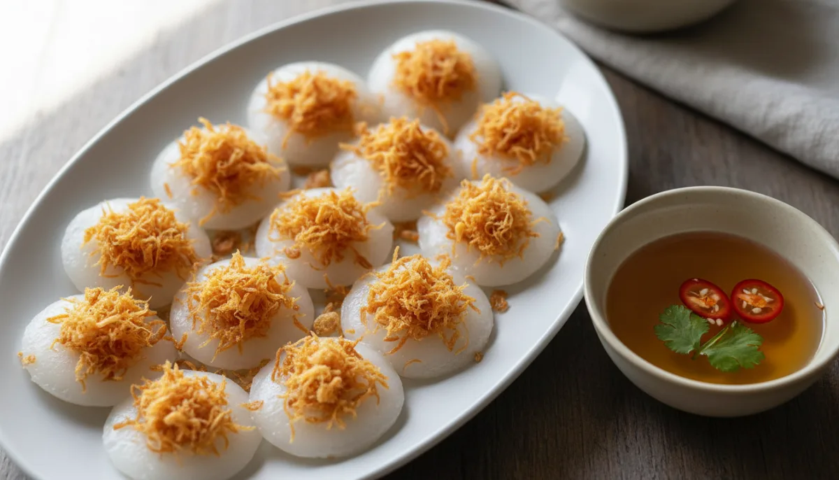Petulla Orizi të Avulluara Vietnameze me Fije Karkalecash (Bánh Bèo)