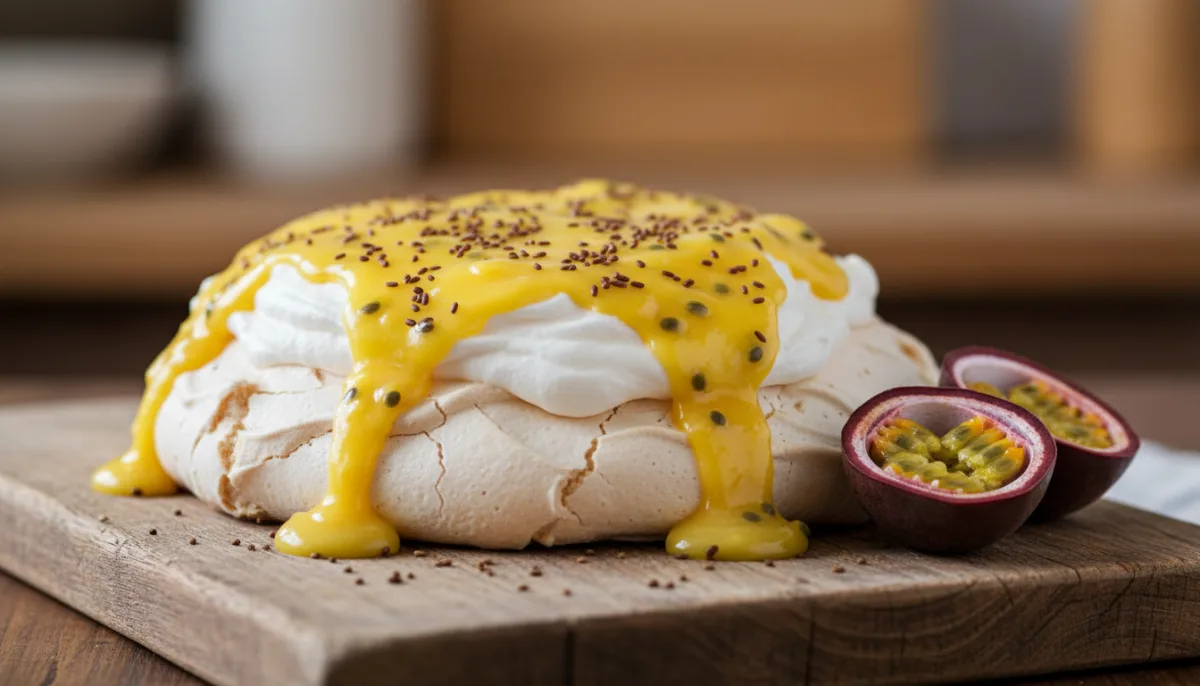 Wattle Seed Pavlova with Passionfruit Curd