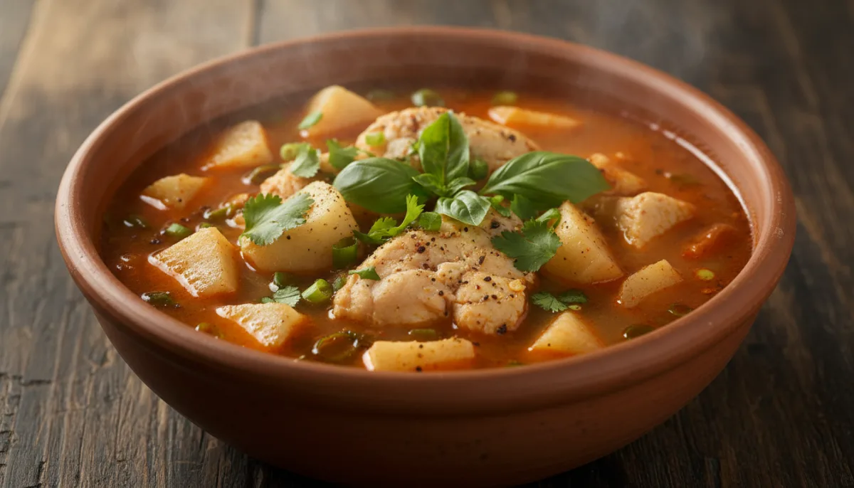 Herzhafte westafrikanische Yam- und Fisch-Pfeffersuppe