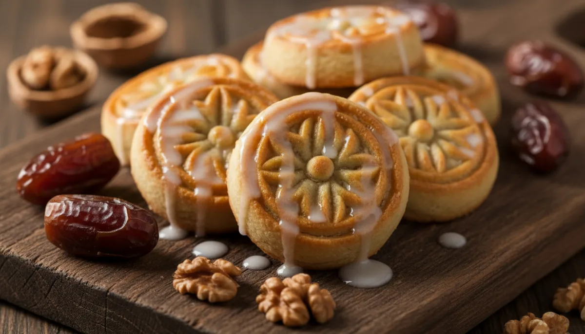 Ma'amoul Iemenita de Tâmaras e Nozes com Glacê de Água de Rosas