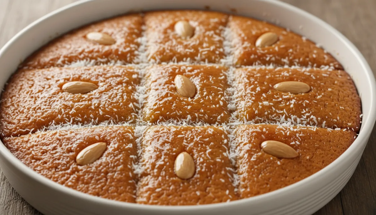 Yemeni Harissa (Sweet Semolina Cake) with Coconut and Almonds