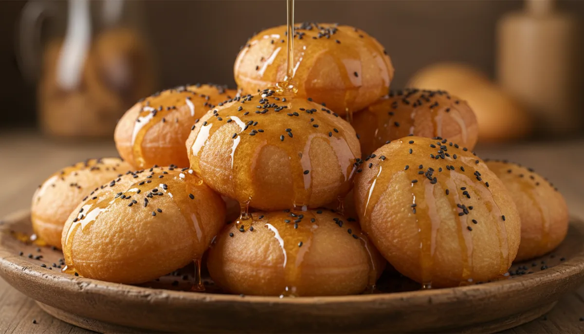 Yemeni Khameer (Sweet Fried Dough) with Honey and Black Seeds