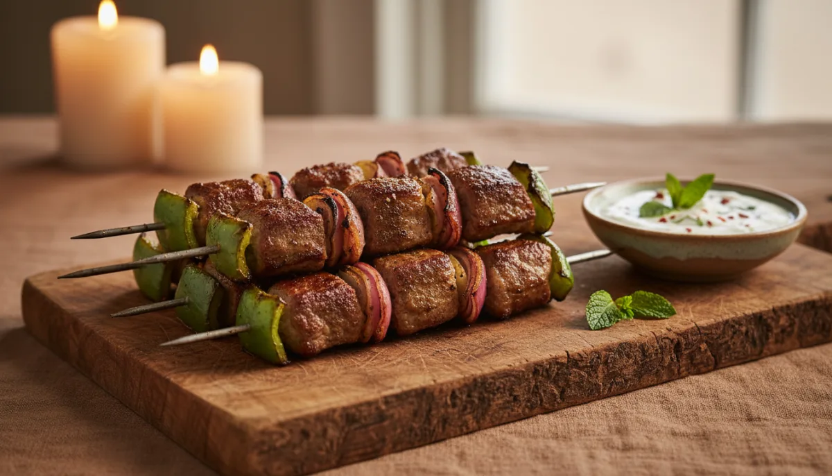 Yemeni Spiced Lamb & Vegetable Skewers with Zesty Yogurt Dip