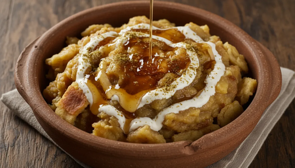 Yemeni Masoob: Banana and Bread Pudding with Cream and Honey
