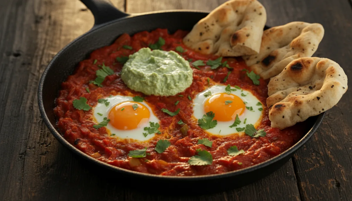 Shakshuka Jemenite me Hilbeh dhe Bukë të Sheshë