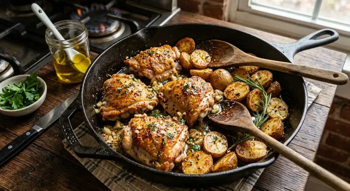 Pollo e Patate al Burro e Aglio in Padella Unica