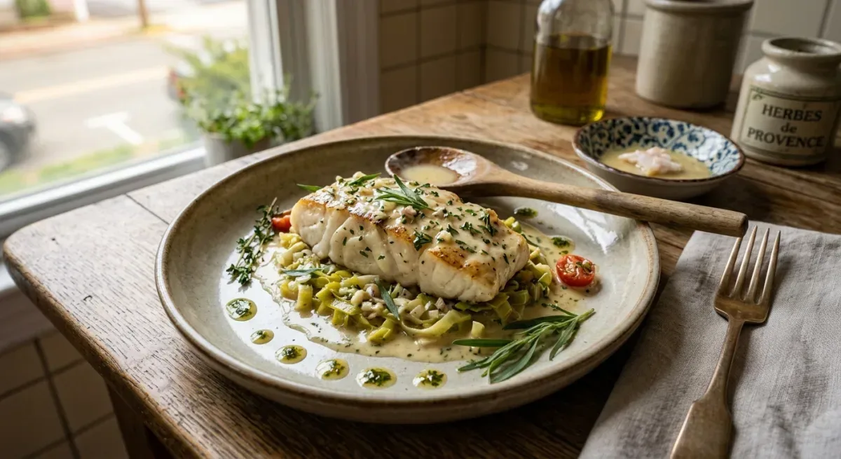 French-Style Braised Cod with White Wine and Herbs