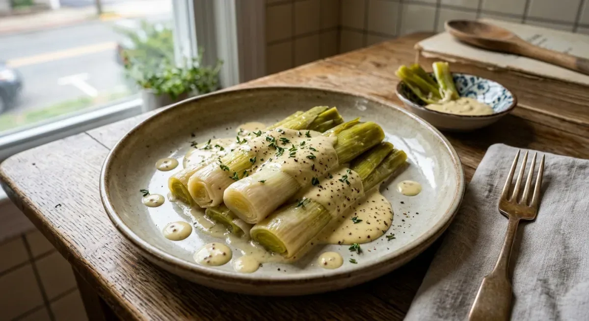 French-Style Braised Leeks with Dijon Cream